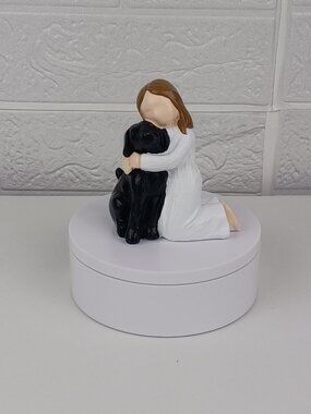 Girl Hugging Black Dog Figurine Pet Memorial Loss Sympathy Gift Statue